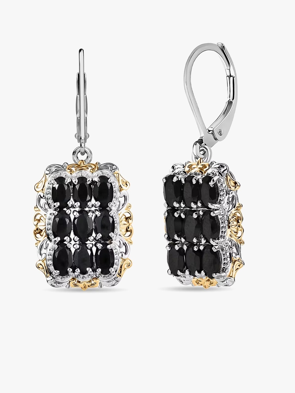 Thai black spinel 6.00 ctw in 18K YG plated with Platinum Earrings NIB
